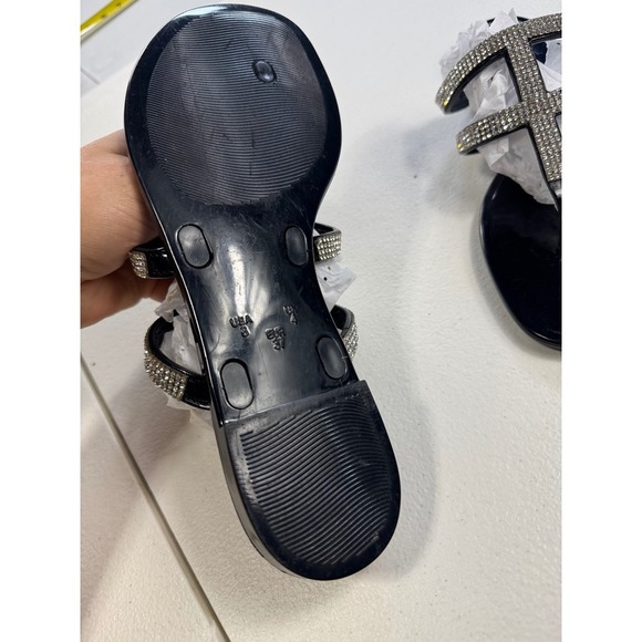 Rhinestone‎ Thong Sandals Women's Black Jelly Slides Casual Sparkle Summer - Picture 5 of 6